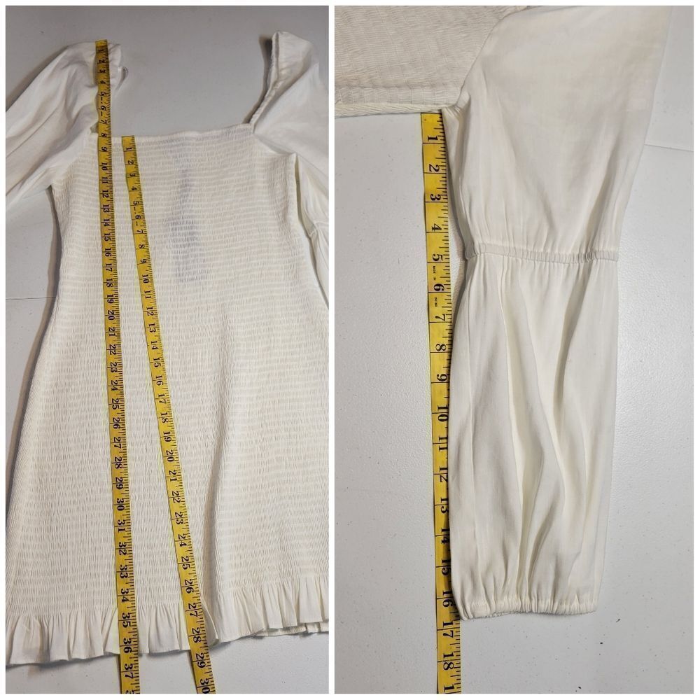 Gianni Bini Tally Smocked Linen Blend White Puff Long Sleeve Dress Large NEW - Picture 13 of 16